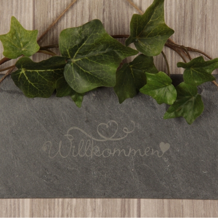 Schieferschild "HERZ Willkommen"