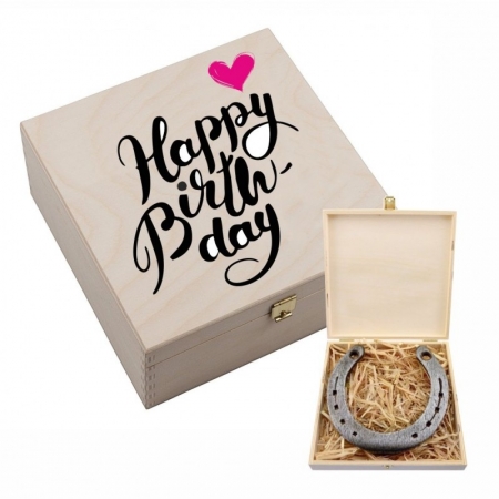 Hufeisen-Box "Happy Birthday" mit pinkem Herz