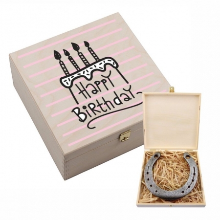 Hufeisen-Box "Happy Birthday" und Torte