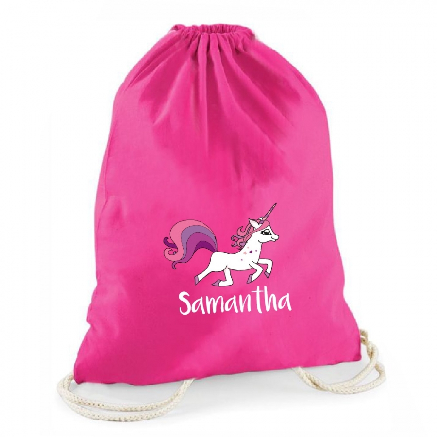 Pinker Statement-Turnbeutel Einhorn mit Namen (personalisiert)
