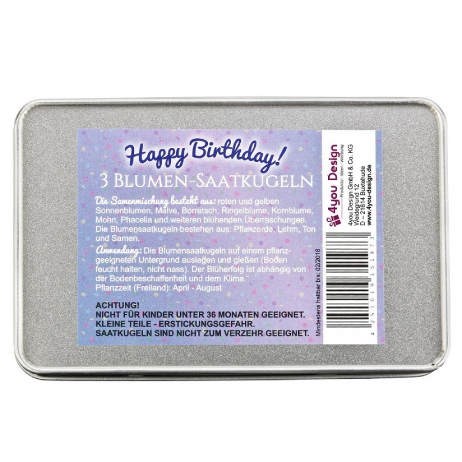 Blumen-Saatkugeln "Happy Birthday" mit Schleife