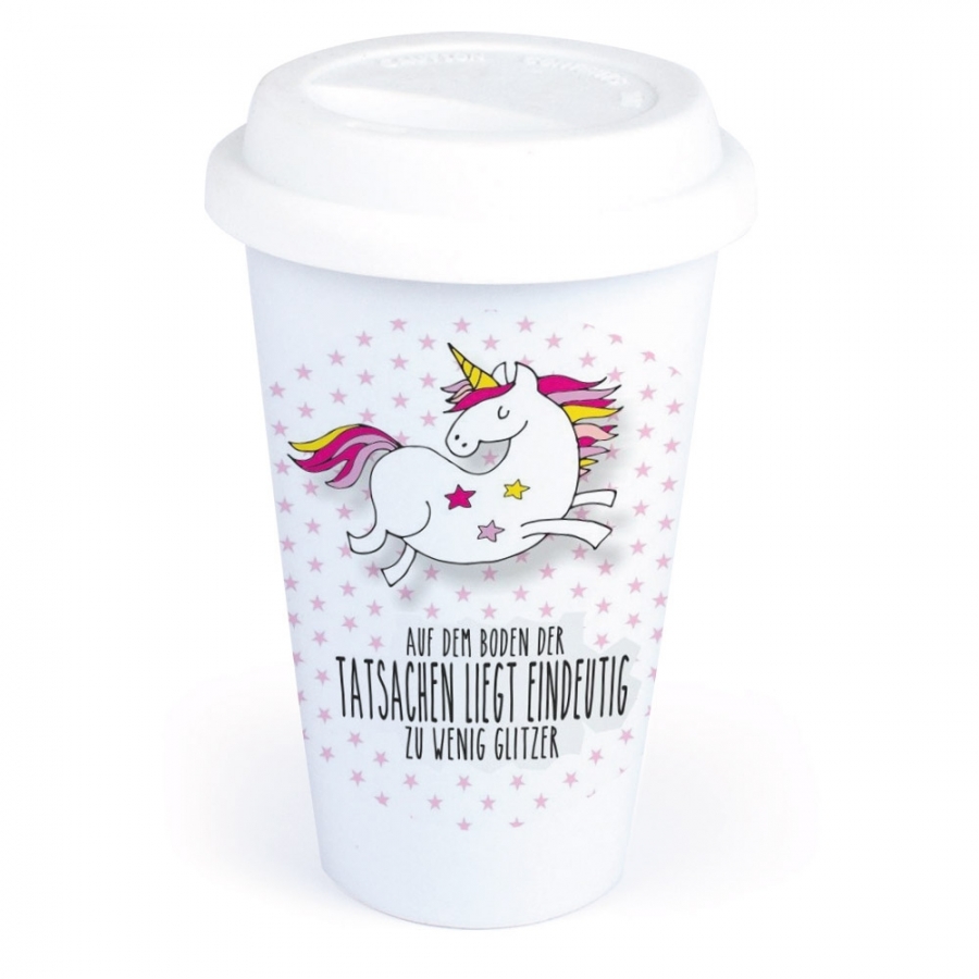 Coffee-to-Go-Becher "Auf dem Boden der Tatsachen liegt eindeutig zu wenig Glitzer"