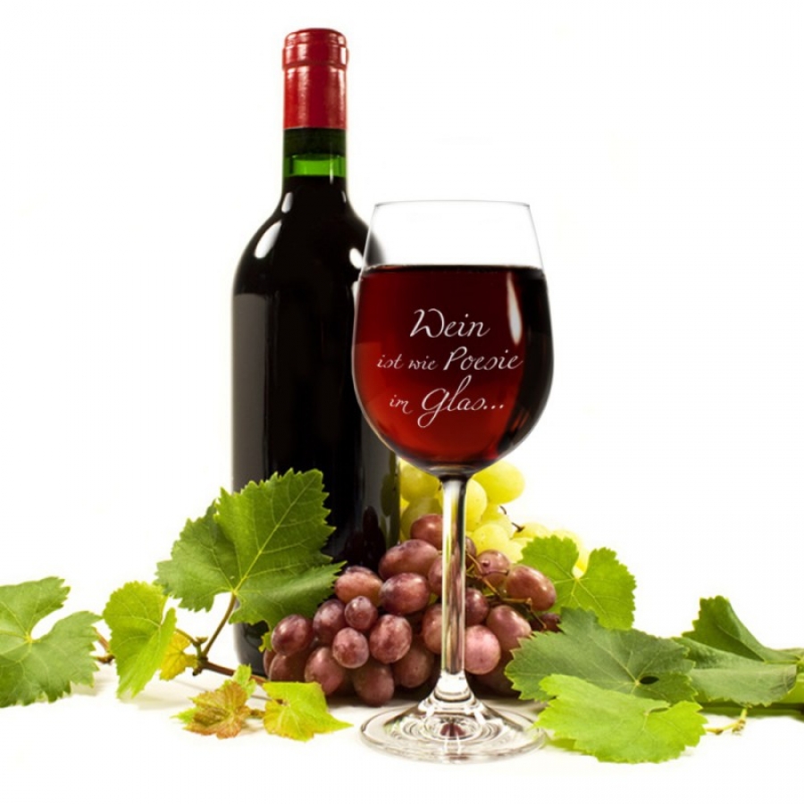 Weinglas "Wein ist wie Poesie im Glas..." mit Geschenkbox