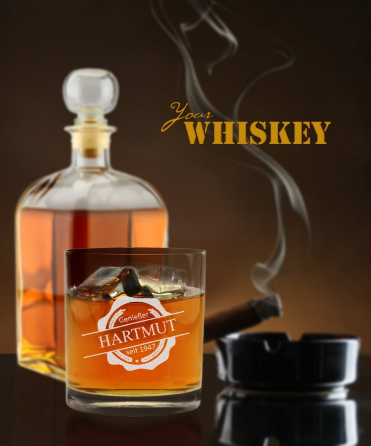 Gravierte Whiskykaraffe "Emblem Genießer"