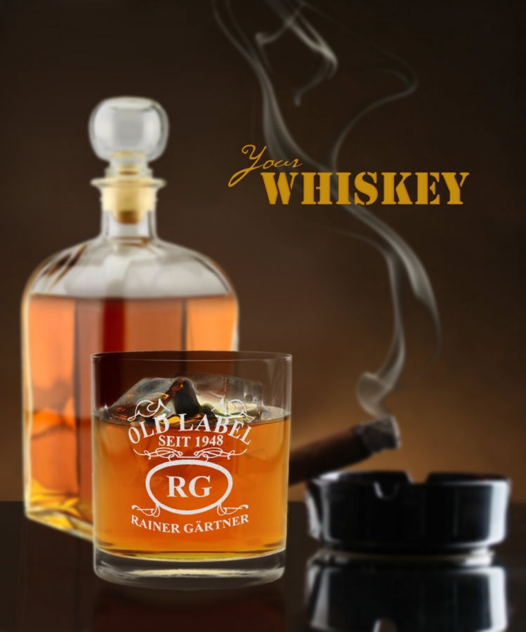 Whiskykaraffe mit Gravur "Emblem Old Label"